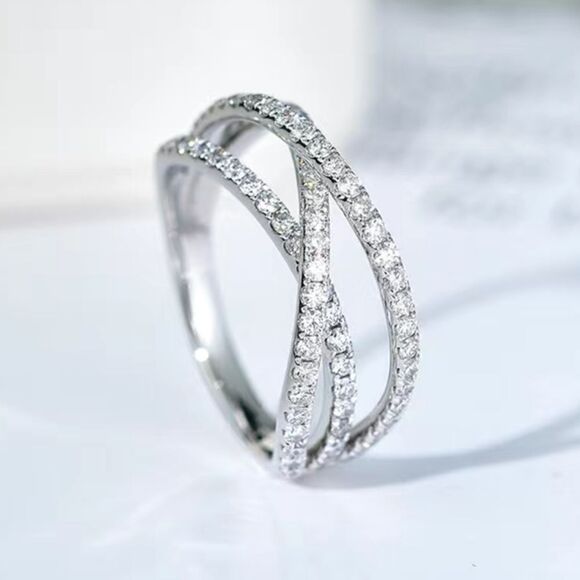 925 Sterling Silver Cubic Zirconia Cross Ring Size 6.5 - Picture 3 of 8